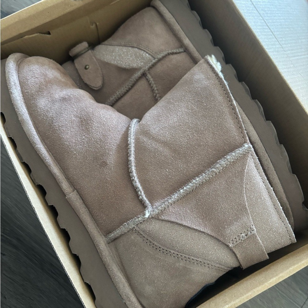 Bearpaw Betty Ankle Boots Size 12 Women Taupe Caviar Suede Shimmer Buckle 2713W - Picture 9 of 9
